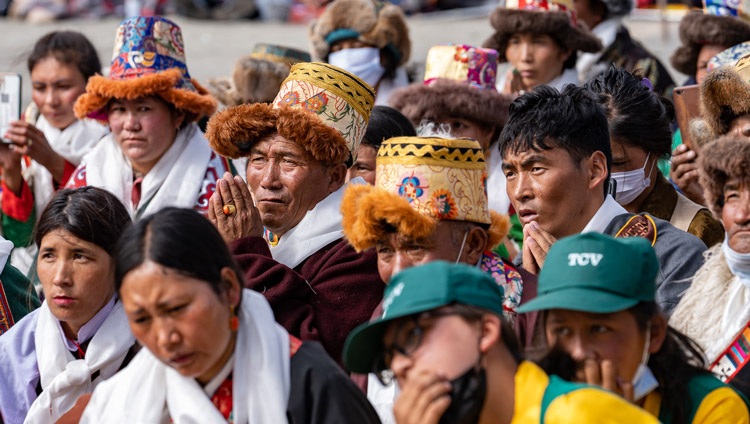 Some of the more than 6,500 members of the Tibetan community listening to His Holiness the Dalai Lama's address at Tibetan Children’s Village School (TCV) Choglamsar in Leh, Ladakh, UT, India on August 7, 2022. Photo by Tenzin Choejor