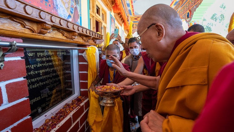 His Holiness the Dalai Lama inaugurating a new centre of learning at Thupstanling Gonpa in Diskit Tsal, Leh, Ladakh, UT, India on August 23, 2022. Photo by Tenzin Choejor