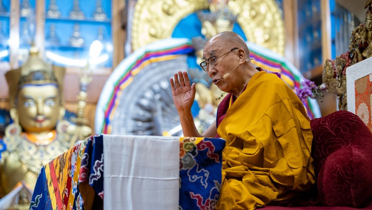 His Holiness the Dalai Lama addressing the congregation at the Main Tibetan Temple Dharamsala, HP, India on September 16, 2022. Photo by Tenzin Choejor