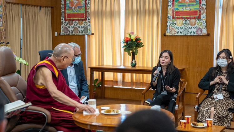 Isabela from Colombia sharing her story on the second day of the dialogue with His Holiness the Dalai Lama and United States Insitute of Peace (USIP) youth leaders in Dharamsala, HP, India on September 23, 2022. Photo by Tenzin Choejor