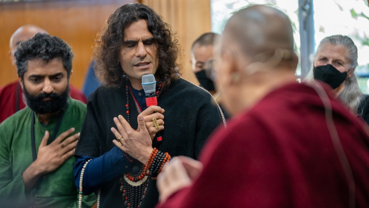 Jeronimo from Bolivia telling his story on the first day of the Compassionate Leadership Summit at His Holiness the Dalai Lama's residence in Dharamsala, HP, India on October 18, 2022. Photo by Tenzin Choejor