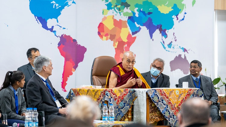 His Holiness the Dalai Lama addressing the gathering at the Dalai Lama Library & Archive Hall during the inaugural session of the SEE Learning Conference in Dharamsala, HP, India on December 9, 2022. Photo by Tenzin Choejor