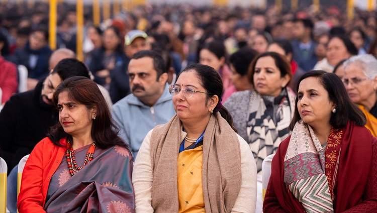 Members of the audience listening to His Holiness the Dalai Lama during the program at Salwan Public School in Gurugram, India on December 21, 2022. Photo by Tenzin Choejor