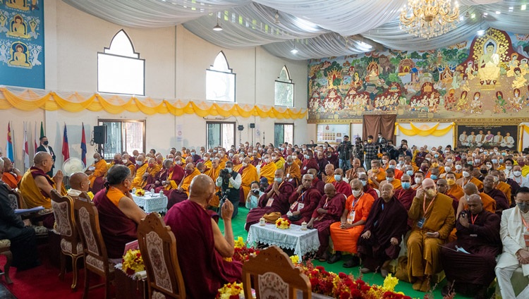 A view of the hall at the Wat-pa Thai Temple during the inauguration of the Pali & Sanskrit International Bhikkhu Exchange Program at Wat-pa Thai Temple in Bodhgaya, Bihar, India on December 27, 2022. Photo by Tenzin Choejor