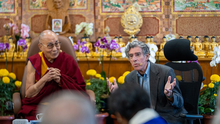 Moderator of the meeting Richie Davidson opening the second day of the Compassionate Leadership Summit at His Holiness the Dalai Lama's residence in Dharamsala, HP, India on October 19, 2022. Photo by Tenzin Choejor