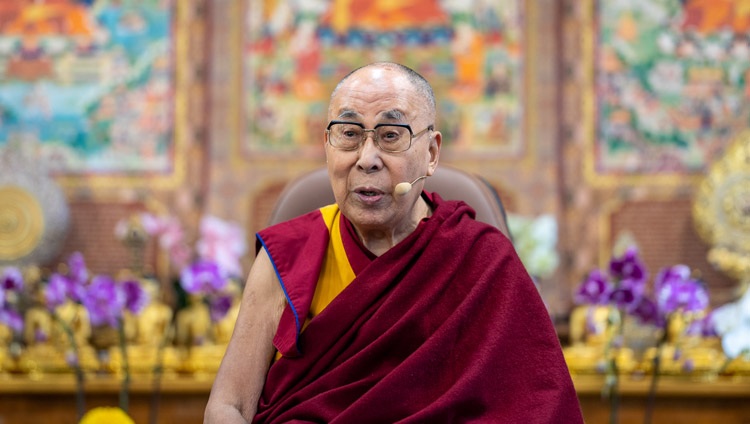 His Holiness the Dalai Lama speaking on the second day of the Compassionate Leadership Summit at his residence in Dharamsala, HP, India on October 19, 2022. Photo by Tenzin Choejor
