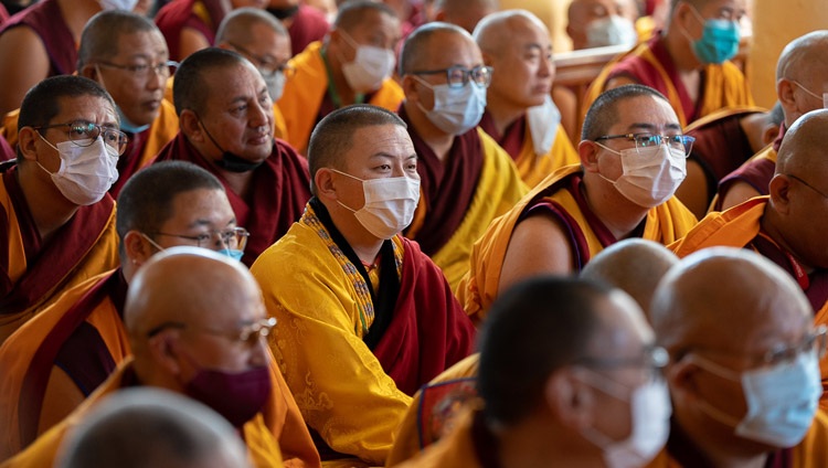 Members of the crowd listening to His Holiness the Dalai Lama reading from the Jataka Tales at the yard of the Tsuglagkhang in Dharamsala, HP, India on March 7, 2023. Photo by Tenzin Choejor