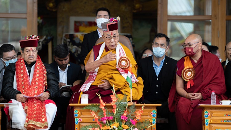 His Holiness the Dalai Lama addressing the crowd at the Bharat Tibbat Sahyog Manch 25th Anniversary celebrations at the Main Tibetan Temple courtyard in Dharamsala, HP, India on May 5, 2023. Photo by Tenzin Choejor