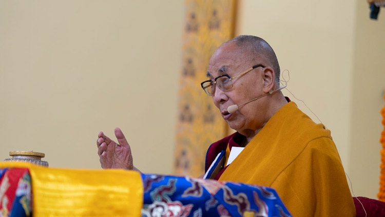 His Holiness the Dalai Lama speaking at the inauguration of Khamgar Druk Dharmakara College in Tashi Jong, HP, India on September 27, 2023. Photo by Ven Tenzin Jamphel