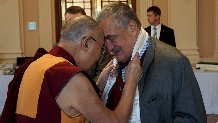 His Holiness the Dalai Lama and Karel Schwarzenberg in Prague, Czech Republic on October 18, 2016. Photo by Jeremy Russell