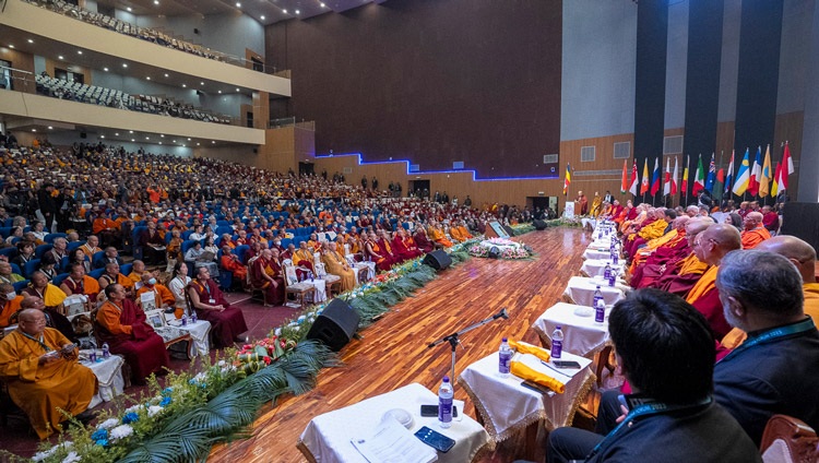 A view of the hall at the International Convention Centre Bodhgaya during His Holiness the Dalai Lama's address at the inauguration of the first International Sangha Forum in Bodhgaya, Bihar, India on December 20, 2023. Photo by Tenzin Choejor