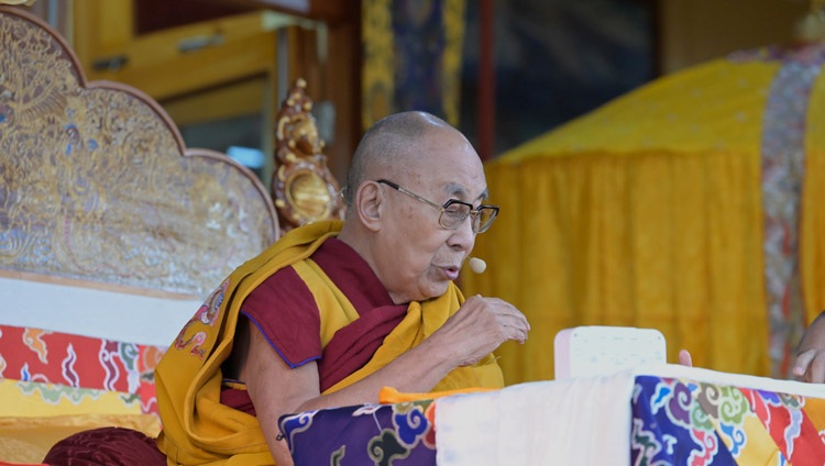 His Holiness the Dalai Lama addressing the congregation at the Main Tibetan Temple courtyard in Dharamsala, HP, India on February 24, 2024. Photo by Ven Zamling Norbu