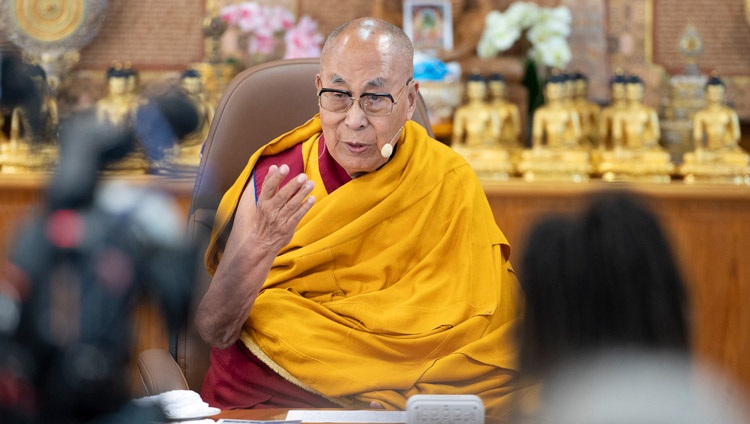 His Holiness the Dalai Lama speaking to young leaders taking part in the Dalai Lama Fellows program along with accompanying guests at his residence in Dharamsala, HP, India on March 20, 2024. Photo by Ven Zamling Norbu