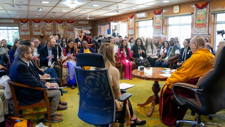 A view of the hall during the meeting with His Holiness the Dalai Lama and young leaders taking part in the Dalai Lama Fellows program along with accompanying guests at his residence in Dharamsala, HP, India on March 20, 2024. Photo by Ven Tenzin Jamphel