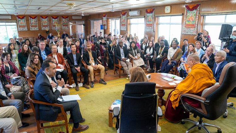 Ian H Solomon, Dean of the Frank Batten School of Leadership delivering his closing remarks on the second day of His Holiness the Dalai Lama's conversation about leadership with a group of Dalai Lama Fellows at his residence in Dharamsala, HP, India on March 21, 2024. Photo by Ven Tenzin Jamphel