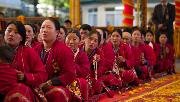 Members of the audience from Mön-Tawang listening to His Holiness the Dalai Lama speaking during the Long Life Prayers at the Main Tibetan Temple courtyard in Dharamsala, HP, India on November 11, 2015. Photo by Tenzin Choejor