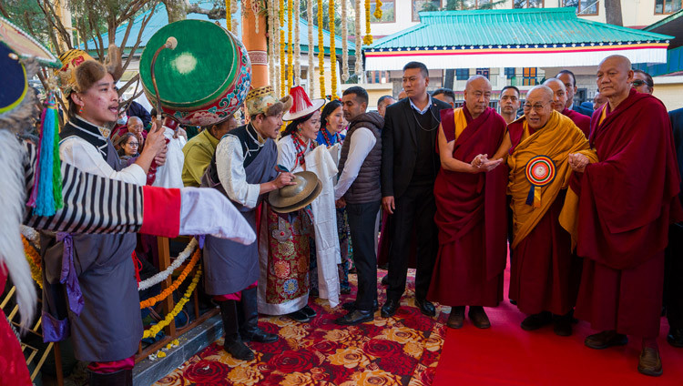His Holiness the Dalai lama arriving to attend the Celebration of the 75th Anniversary of His Holiness the Dalai Lama’s Assumption of the Spiritual and Temporal Leadership of Tibet at the Main Tibetan Temple courtyard in Dharamsala, HP, India on November 17, 2025. Photo by Tenzin Choejor