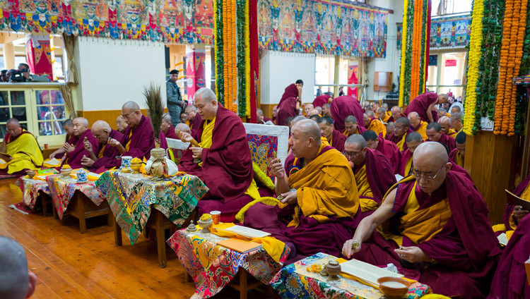 Kundelling Rinpoché presiding over the Long Life Prayers for His Holiness the Dalai Lama at the Main Tibetan Temple in Dharamsala, HP, India on February 23, 2026. Photo by Tenzin Choejor
