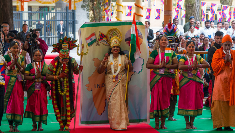 Artists from Tamil Nadu performing a classical dance during the Long Life Prayers for His Holiness the Dalai Lama at the Main Tibetan Temple courtyard in Dharamsala, HP, India on March 11. 2026. Photo by Tenzin Choejor
