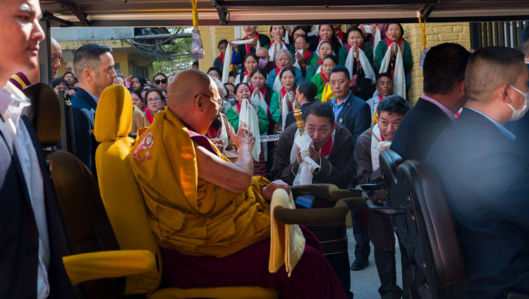His Holiness the Dalai Lama riding in a golf cart back to his residence after attending the Long Life Prayer Offering at the Main Tibetan Temple in Dharamsala, HP, India on October 21, 2026. Photo by Tenzin Choejor