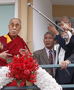 DREAM NEVER DIES: The Dalai Lama stands on the balcony of the Lorraine Motel where Martin Luther King Jr was killed in 1968.