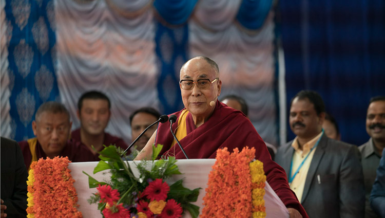 His Holiness the Dalai Lama speaking on "The Relevance of Universal Ethics for the Modern Age" at Tumkur University in Tumakuru, Karnataka, India on December 26, 2017. Photo by Tenzin Choejor