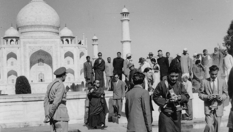 His Holiness the Dalai Lama visiting the Taj Mahal in Agra, UP, India in December of 1959.