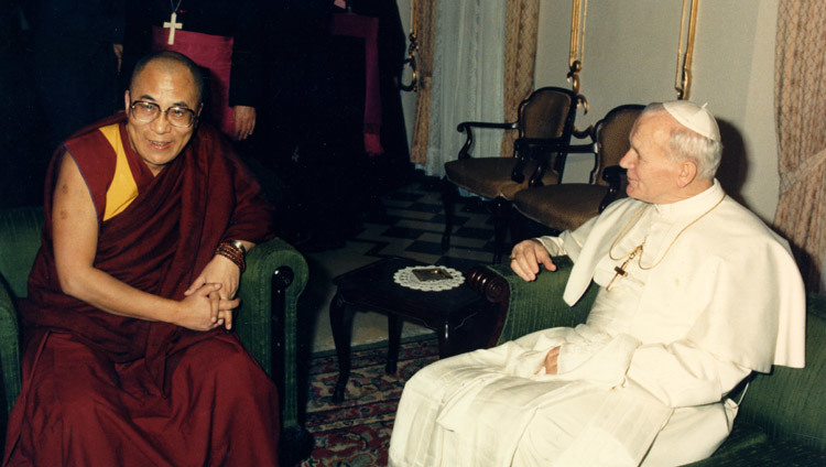 His Holiness the Dalai Lama with His Holiness Pope John Paul II in Vatican City on June 14, 1988.