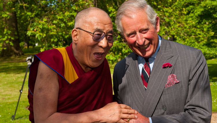 His Holiness the Dalai Lama with Britain's Prince Charles at Clarence House in London, England, on June 20, 2012. (Photo by Ian Cumming)