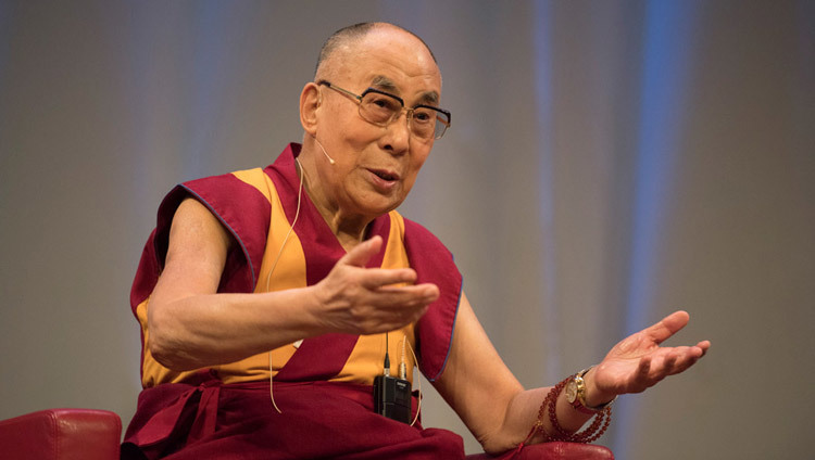 His Holiness the Dalai Lama speaking in Bern, Switzerland on October 13, 2016. (Photo by Manuel Bauer)