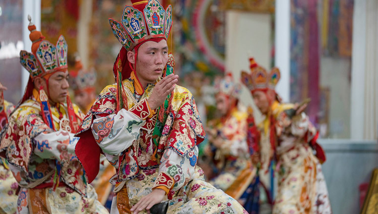 Monks from Namgyal Monastery performing the Ritual Offering Dance during the 34th Kalachakra Empowerment in Bodhgaya, Bihar, India on January 10, 2017. (Photo by Tenzin Choejor/OHHDL)