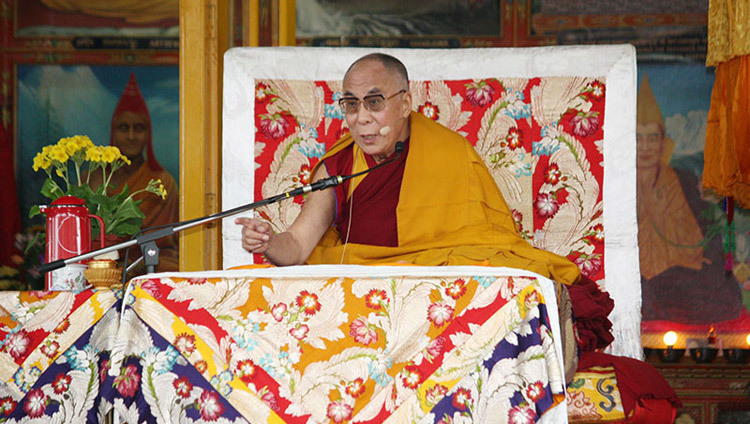 His Holiness the Dalai Lama remarking on his retirement from political responsibilities during a public teaching at the Main Tibetan Temple in Dharamsala, HP, India on March 19, 2011. (Photo by Tenzin Choejor/OHHDL)