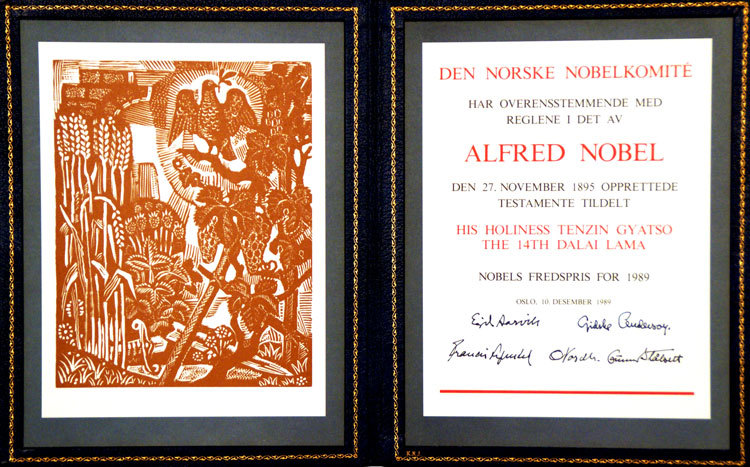 nobel peace prize certificate