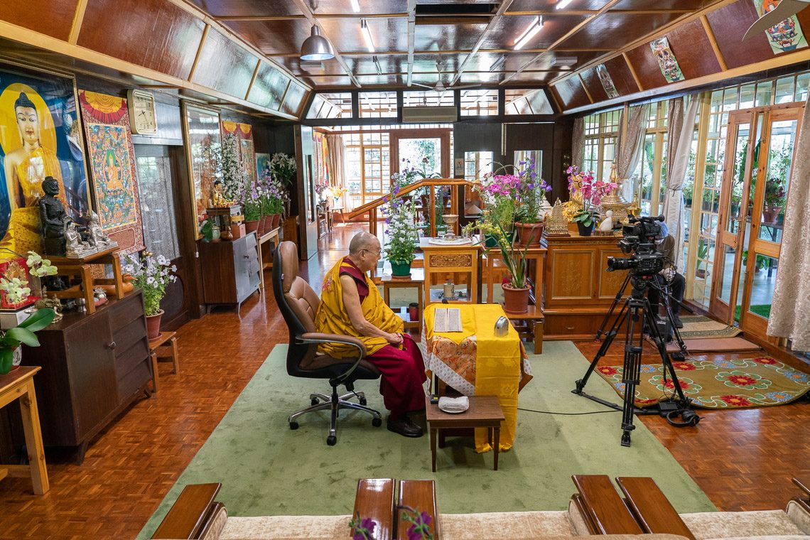 His Holiness interacting with a virtual audience.