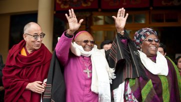 His Holiness the Dalai Lama Welcomes Archbishop Desmond Tutu to Dharamsala