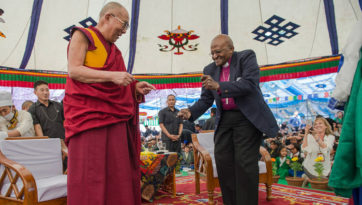 His Holiness the Dalai Lama and Archibishop Tutu Interact with TCV Students